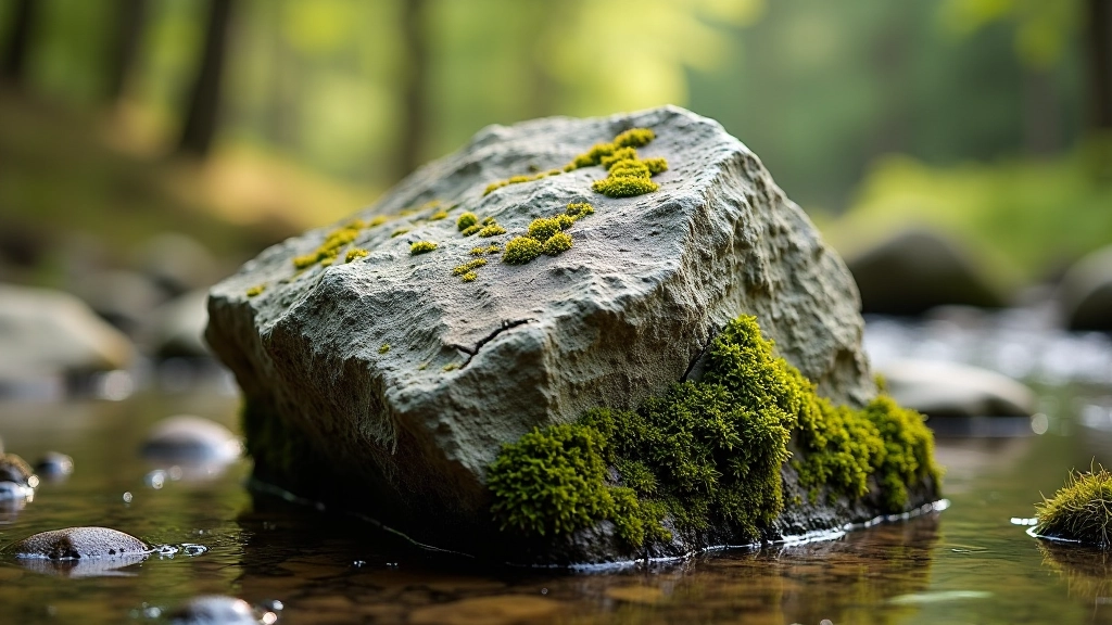 Artimiausias vaizdas į ledynmečio formuotą didelį akmeni žalioje pelkėje, geologinis formavimas
