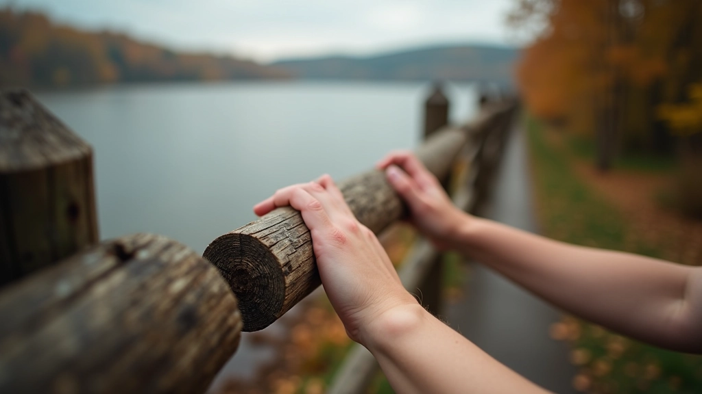 Glaudimas ant mediniu tureklų šalei ežero, šalta oras, saugi vieta poilsiui su nuostabiu vaizdu